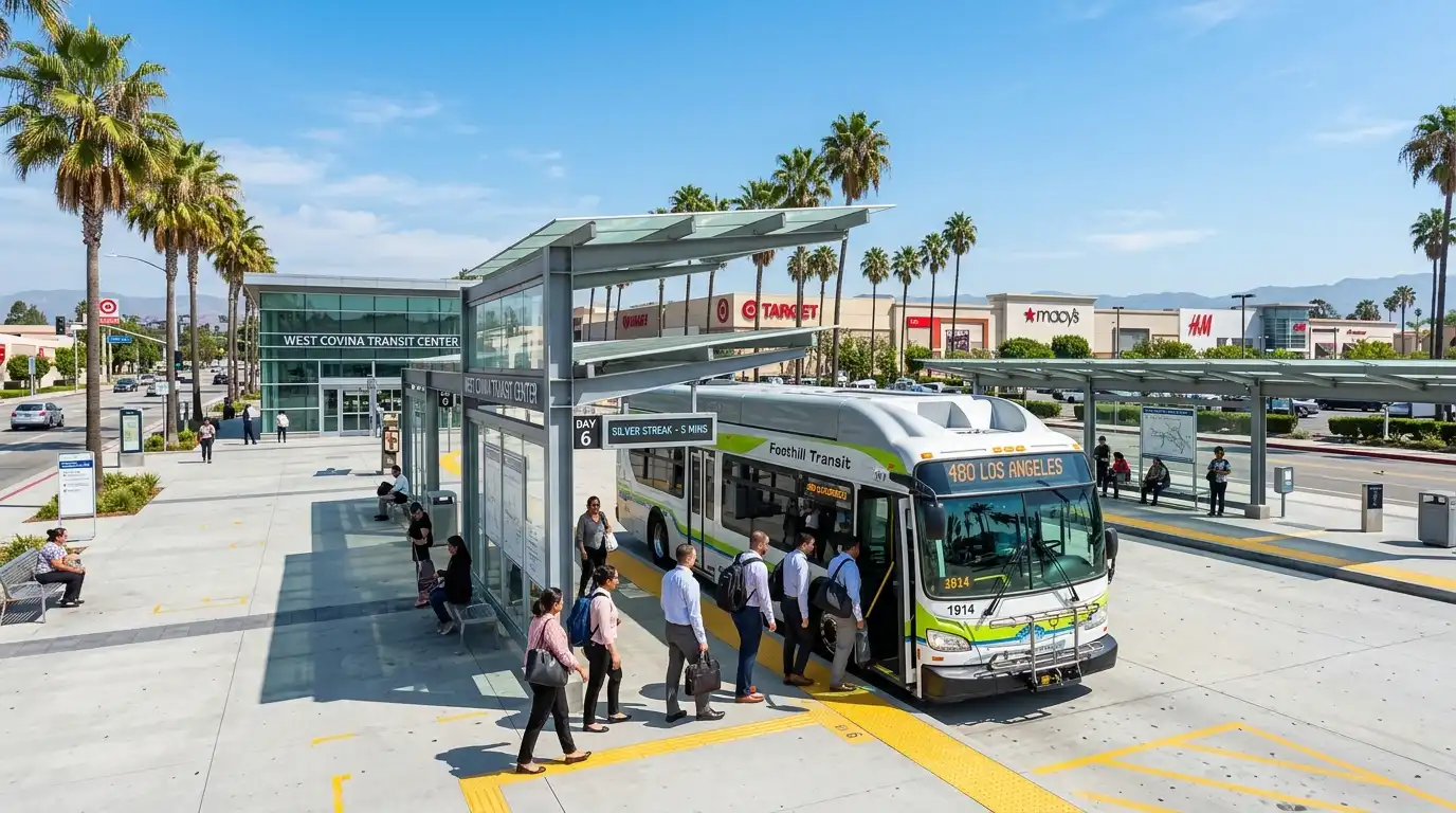 Commuters boarding transit bus