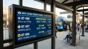 Transit schedule screen at shelter
