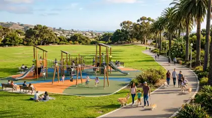 Families walking in park
